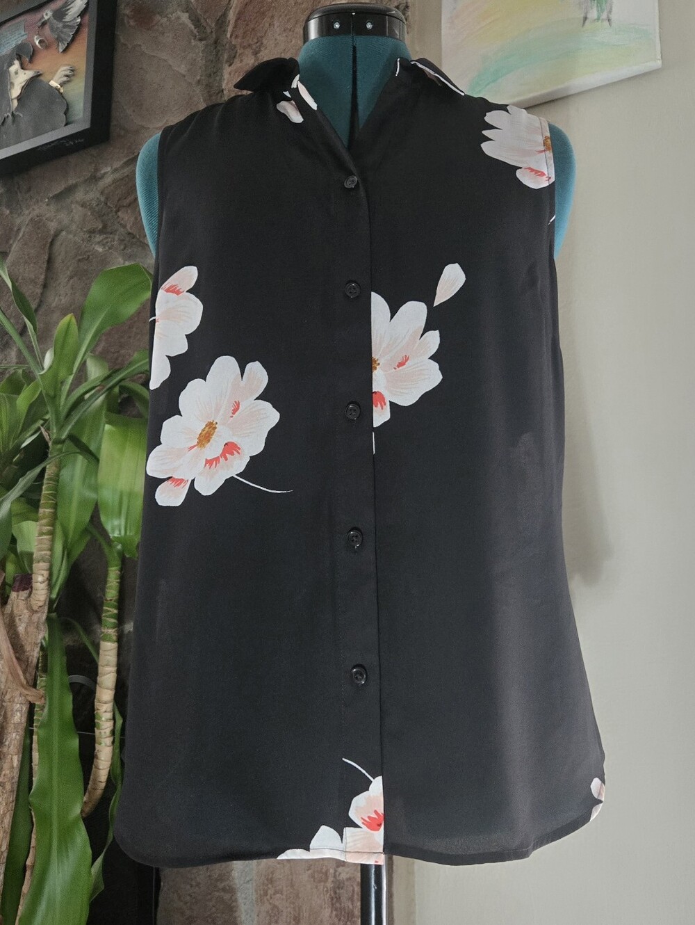 Dark Coquette Sleeveless Blouse - Flowy & Floral